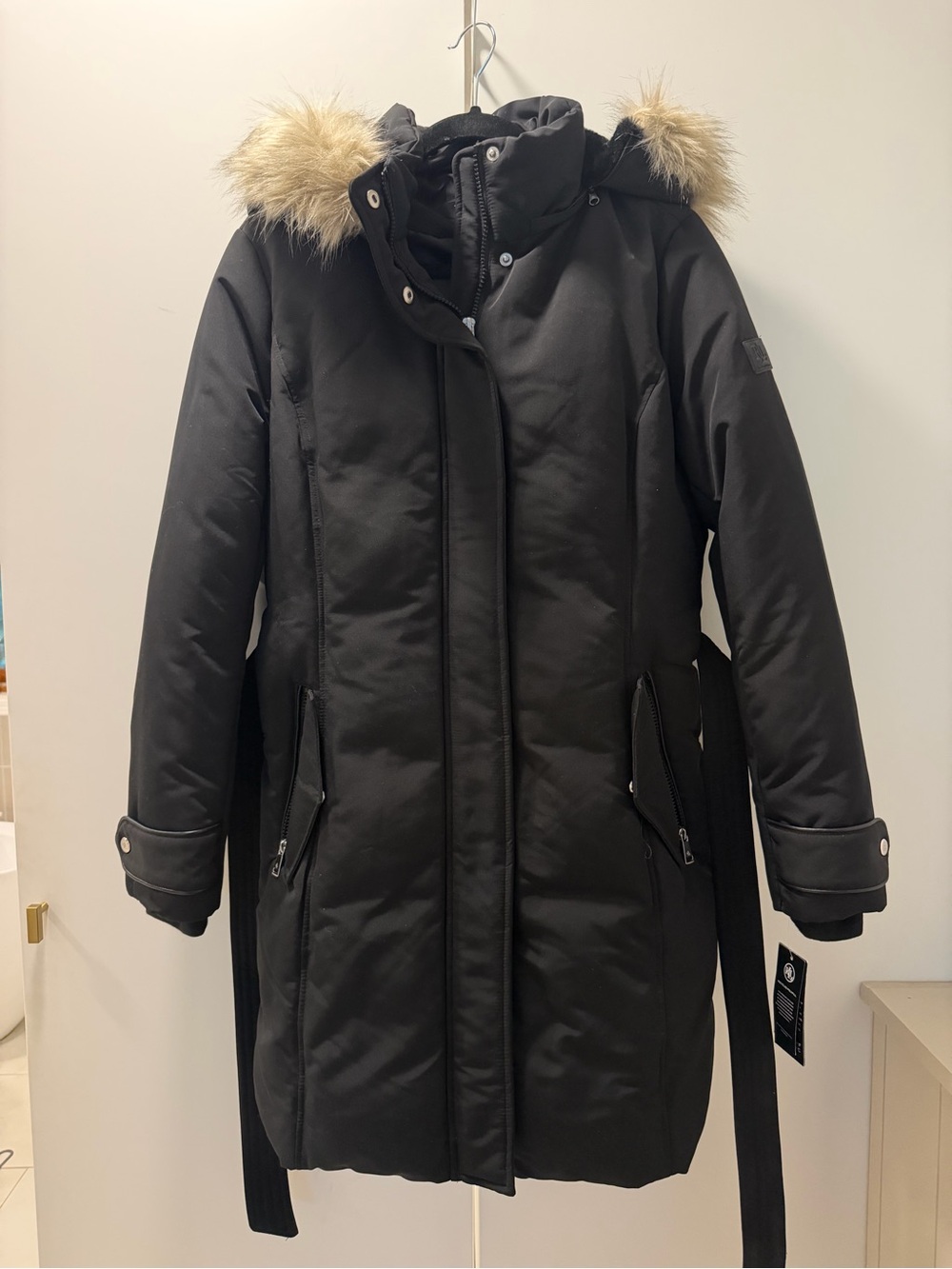 Ralph Lauren Black Puffer Coat with Faux Fur Trim